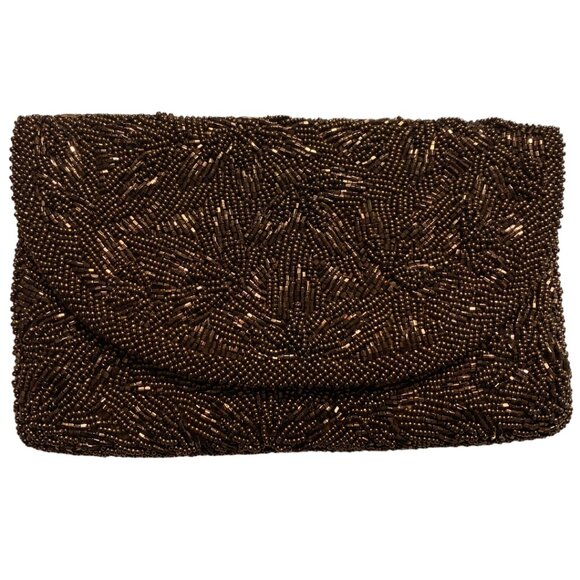 Walborg Handbags - 1960s Vintage Walborg Beaded Clutch Purse Bronze